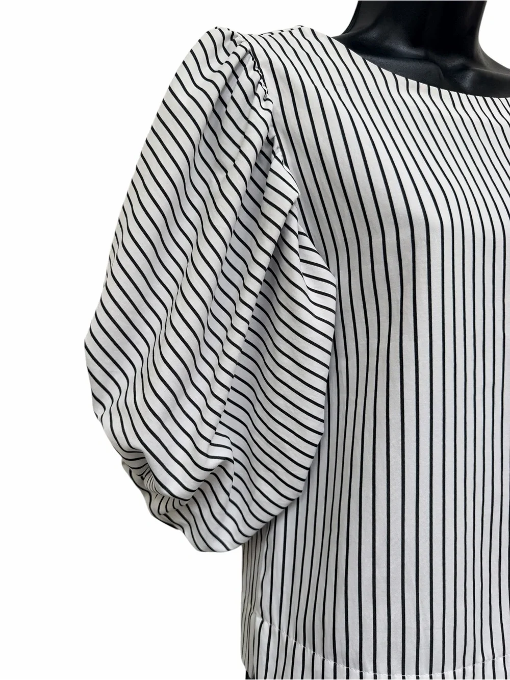 Anthropologie Maeve Black White Striped Puff Sleeve Blouse XXS